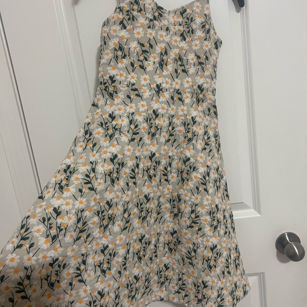 Floral Sleeveless Kids Dress - White and Yellow